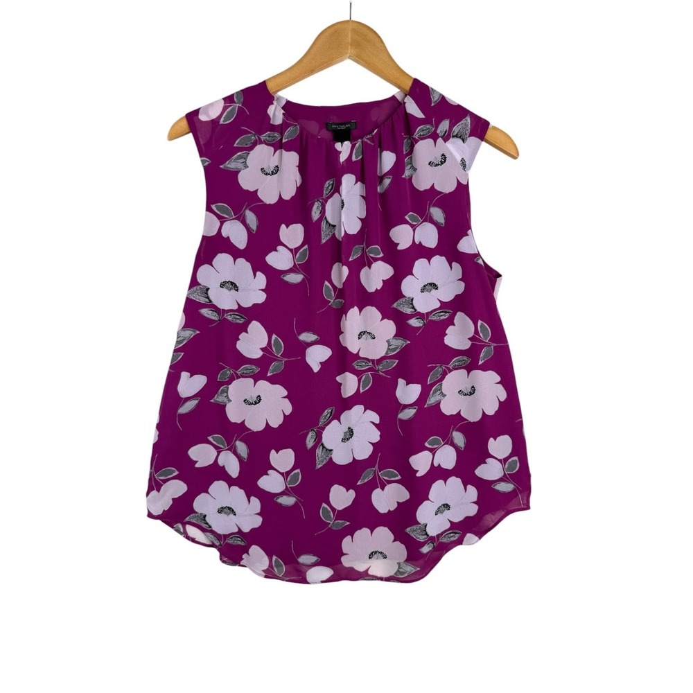 Ann Taylor Factory Floral Print Pleated Sleeveless Top size Small Purple/Pink